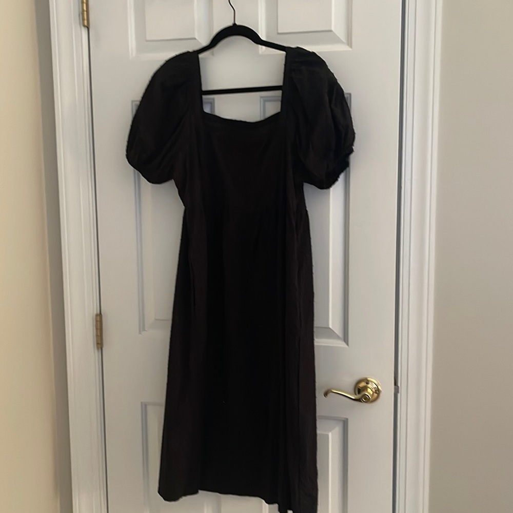 Black dotted puff sleeve dress with pockets. A New Day, size M.